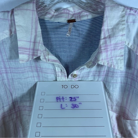 Free People linen button up shirt size L plaid pink - Picture 13 of 13